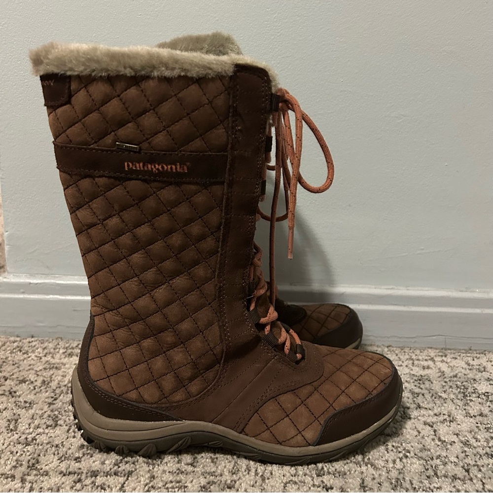Patagonia Sable Brown Leather Faux Fur Lined Winter Snow Chukka Boots Size 6.5